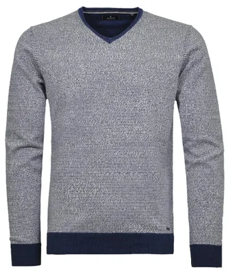 Ragman V-Ausschnitt Pullover zweifarbig in blau