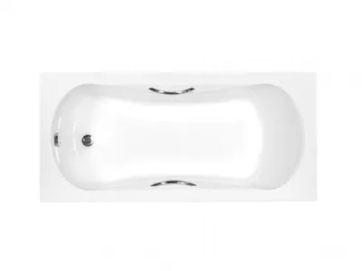 A top-down view of a white bathtub on a white background.