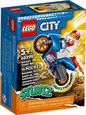 Productafbeelding van LEGO 60298 City Stuntz Raketen-Stuntfiets, set met een motorfiets aangedreven door een vliegwiel en een raket-racer minifiguur, speelgoed voor jongens en meisjes