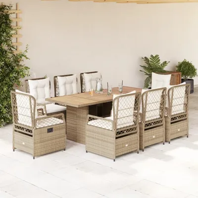 Produktbild von Design 9-tlg. Garten-Essgruppe mit Kissen Beige Poly Rattan, Gartenmöbel-Sets 2024 Neu