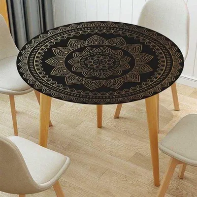Produktbild von Unyqoos® Rundes Outdoor-Tischdecke 120 cm – elastischer Saum, abwaschbar & wasserabweisend (Lotuseffekt), 3D‑Mandala, passend für Ø 100–110 cm