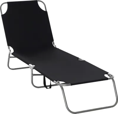 Produktbild von Sonnenliege klappbar, Gartenliege mit 5-fach verstellbarer Rückenlehne, Campingliege 187 x 55 x 24 cm, Schwarz, wetterfester Oxford-Stoff, Metallrahme