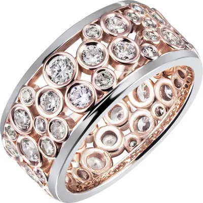 Produktbild von Breiter Ring aus 925 Silber bicolor vergoldet mit 55 weißen Zirkonia Fingerring Innenumfang 52mm  Ø16.6mm