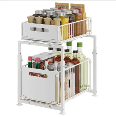 Produktbild von 2-Etagen Spülbeckenablage Küchenregal Gewürzregal für Küche/Bad Weiß