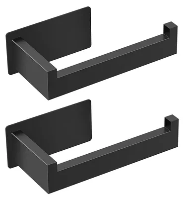 Image de Porte-rouleau de papier toilette sans perçage, porte-rouleau autocollant en acier inoxydable, porte-rouleau, porte-papier toilette, support pour WC, porte-papier pour la cuisine et la salle de bains, lot de 2, noir