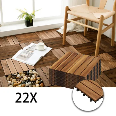 Produktbild von karpal 2m² Holzfliesen 22-er Kachel Set ,geeignet als Terrassenfliesen und Balkonfliesen, aus Akazien Holz , 30x30 cm, für Garten Terrasse Balkon