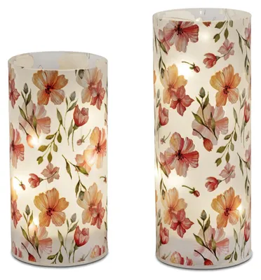 Produktbild von 2er Set Deko Lichter Stimmungslampen Blumenzeit 15 + 20cm weiß rosa Formano