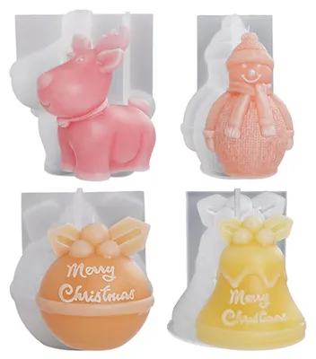 Productafbeelding van Set van 4 siliconen vormen voor het maken van kerkaarsen, handgemaakte vormen, geschikt voor het maken van kerkaarsen voor kerstdecoraties