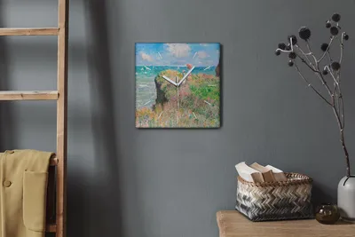Produktbild von Coloray Hodiny Unikátní 30x30 cm  Tiché hodiny Pro obývací pokoj a kuchyň Nástěnné hodiny Plátno Bílé ručičky hodin - Přejít na útes Monet