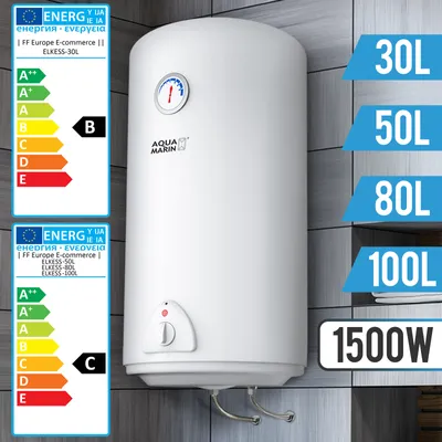 Produktbild von Aquamarin® Elektro Warmwasserspeicher - 80 Liter Speicher, 1500W Heizleistung und Thermometer - Boiler, Wasserboiler, Warmwasserboiler