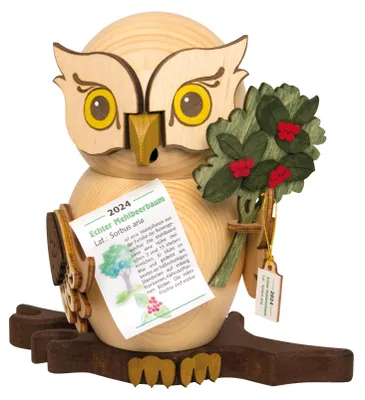 Produktbild von Drechslerei Kuhnert Räucherfiguren - Jahreseule 24 Mehlbeere - Eulen aus Holz - ca. 15 cm - 37241