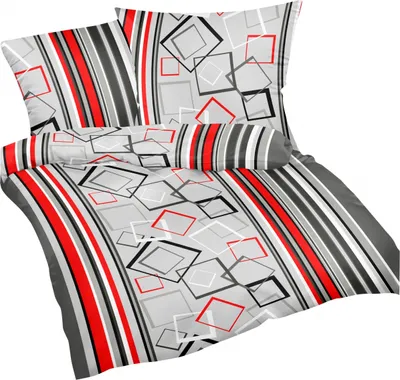 Produktbild von 2-teilige Renforce Bettwäsche 135x200cm und 80x80cm - Modern gestreift in Rot und Grau - 100% Baumwolle, Bettgarnitur (305/6-Renforce)