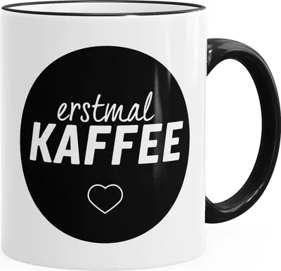 Produktbild von Kaffee-Tasse farbige Kante Erstmal Kaffee MoonWorks® schwarz unisize