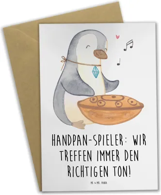 Produktbild von Mr. & Mrs. Panda Grußkarte Handpan Spieler - Weiß - Geschenk, Klangschalen, Musiker, Musik, Lernen, Harmonie, Klänge, vatertagskarte, Instrument, babykarte, osterkarte