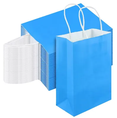Obrázok produktu pre ZEONHAK 100 modrých papierových vreciek, 15 x 8 x 21 cm, malé darčekové vrecká s rúčkami, vhodné na narodeninové oslavy alebo svadby