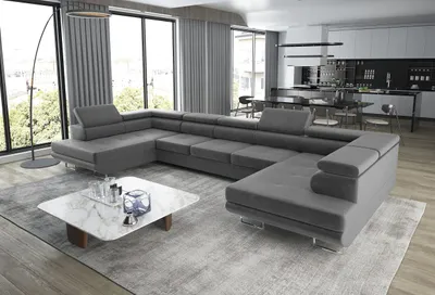 Produktbild von GOLDSTOFF ASTON U-Sofa mit Schlaffunktion und Bettkasten XXL | Ecksofa U-Form mit Komfort-Polsterung | Schlafsofa mit Stauraum (Grau)