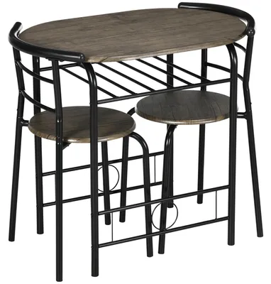 Image de Ensemble de salle à manger HOMCOM, table de salle à manger avec 2 chaises, table de cuisine avec compartiment de rangement, noir