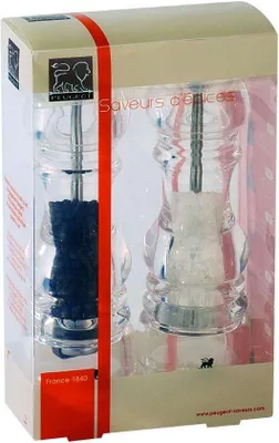Obrázek produktu pro Sada ručních mlýnků na sůl a pepř – nastavitelné mlýnky – 2 kusy – světlá barva – akryl – 18 cm