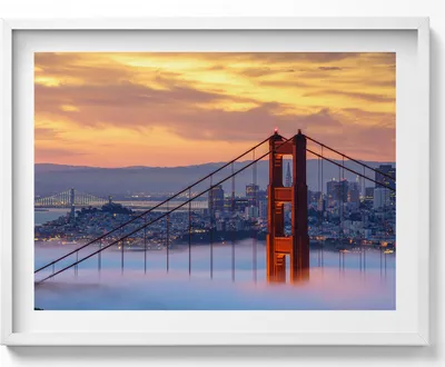 Produktbild von San Francisco Brücke– Wandbild mit Rahmen – Gerahmtes Bild  – Wanddekoration – 80x60 cm –  Weiß Rahmen