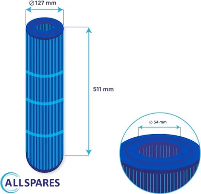Produktbild von AllSpares Whirlpool Filter geeignet für SC733-S / PRB75-M / FC-2395M (Ø127x511mm) Wasserfilter für Spa / Whirlpool