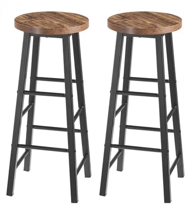 Produktbild von Barhocker 2-teiliges Set aus Stahl und MDF | Schwarz-Vintage