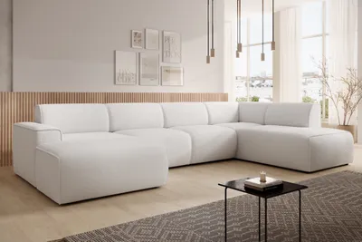 Image de AX LIVING Canapé XXL en forme de U Didim blanc 378cm de large, moderne & généreux D
