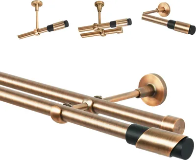 Produktbild von Gardinenstange Vorhangstange 2 läufig 19mm Gold-Matt Kupfer Antik Vintage-Look Retro-Stil 540Paris Wandbefestigung