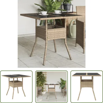 Zdjęcie produktu dla Stół ogrodowy Living Store ze szklanym blatem beżowy 80x80x75 cm z polirattanu