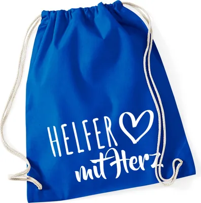 Produktbild von Huuraa Turnbeutel Helfer mit Herz 12 Liter Bright Royal Baumwolle Rucksack Geschenkidee
