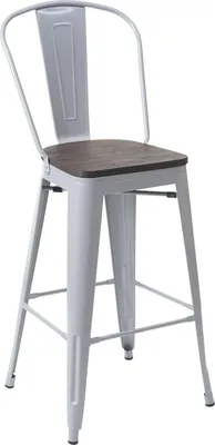 Produktbild von Barhocker MCW-A73 inkl. Holz-Sitzfläche, Barstuhl Tresenhocker mit Lehne, Metall Industriedesign  grau