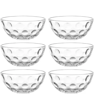 Produktbild von Leonardo Cucina Optic Schale 6er Set, mikrowellen- & spühlmaschinengeeignete Schüssel mit runden Akzenten, Klarglas, 540 ml, Ø 14 cm, 066335