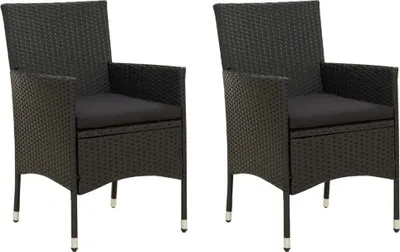 Produktbild von The Living Store Gartenstühle mit Sitzpolster 2 Stk. Poly Rattan Schwarz