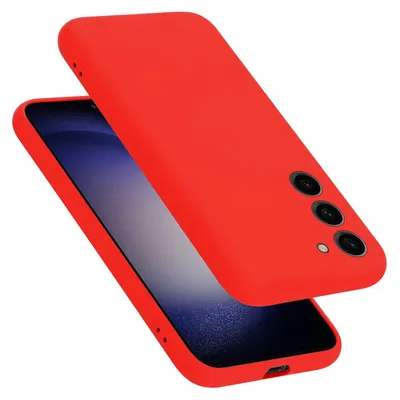 A red phone case is shown diagonally over a smartphone.