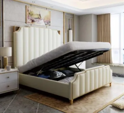 Produktbild von Designer Doppelbett Bett Hotel Luxus Schlafzimmer 180x200cm Leder Metall Betten