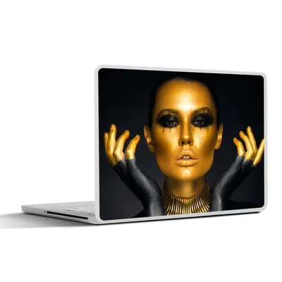 Produktbild von MuchoWow® Laptop Aufkleber Sticker Cover Frau - Porträt - Gold - Luxus - Schwarz 31x22.5 cm - Laptop-Deko