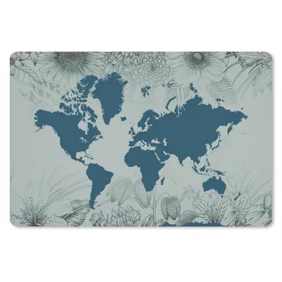 Produktbild von MuchoWow® Schreibtischunterlage Weltkarte - Grau - Blau 60x40 cm - XXL Mauspad - Großes Mauspad