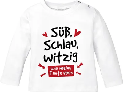 Produktbild von Baby Langarm-Shirt Tante Sprüche lustig Süß Schlau Witzig Wie meine Tante eben Babyshirt Jungen Mädchen Moonworks® weiß 92/98 (16-24-Monate)
