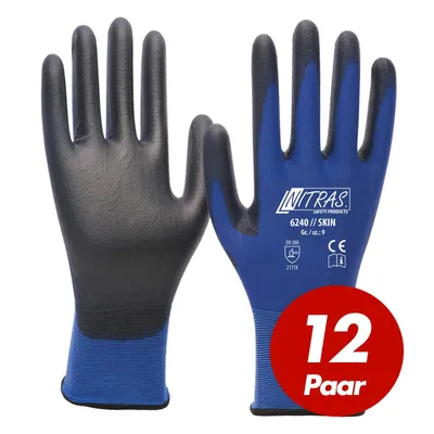 Produktbild von NITRAS 6240 Skin Nylon-Strickhandschuhe mit PolyurethanBeschichtung, Feinmontage, Touchscreen geeignet - 12 Paar Größe:7