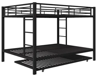 Obrázok produktu pre Detská poschodová posteľ - kovová posteľ s výsuvnou posteľou - 140 x 200 cm - Vysoké bezpečnostné zábradlie - Stabilná kovová konštrukcia - Bez matraca - Čierna