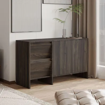Produktbild von Skye Decor, Hochwertiger Konsolentisch, Walnuss, 130 x 81,8 x 44 cm | 100% melaminbeschichtete Spanplatte, 18 mm dick | Mit zahlreichen Regalen, wandmontierbar, ideal für modernes Wohnen.