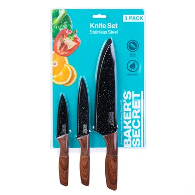 Obrázok produktu pre Baker's Secret - 3 kusová sada kuchynských nožov + ochrana na čepele