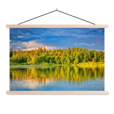 Produktbild von MuchoWow® Textilposter Wasser - Natur - Wald 120x80 cm mit holzfarbenen Rahmen - Aufhängeset