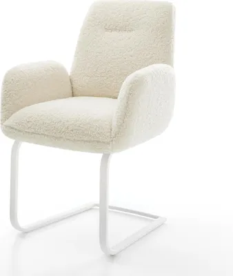 Produktbild von DELIFE Freischwinger Zoa-Flex Teddystoff Beige Freischwinger flach Weiß Taschenfederkern