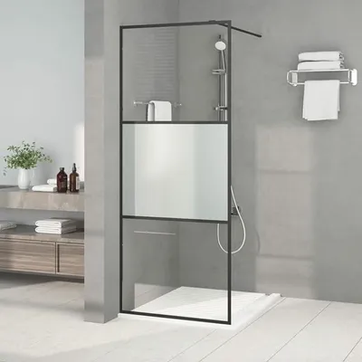 Productafbeelding van Douchewand voor douchecabine, glazen douchewand, glazen scheidingswand, douchewand voor badkuip, doucheafscheiding, badkuipombouw, zwart, 80x195 cm, halfmat, veiligheidsglas