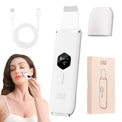 Image de CARER SPARK Skin Scrubber Ultrasons, appareil de peeling par ultrasons pour le visage, éliminateur de points noirs avec 4 modes, écran LED, arrêt automatique après 10 minutes