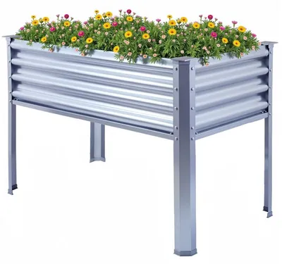 Immagine prodotto di Letto rialzato da giardino - Fioriera in metallo - Zincato - Con gambe - 120 x 60 x 80 cm