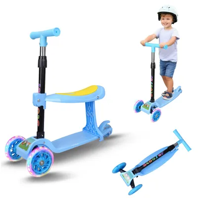 Produktbild von Halley Scooter 2 in 1,3 Räder Kinderroller ab 3 Jahre, Höhenverstellbare Led-räder Kinderroller für Jungen Mädchen