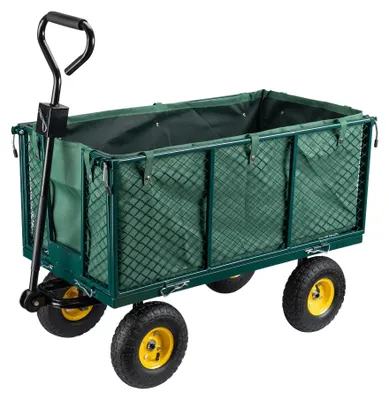 Produktbild von Wiltec Transportwagen bis 550 kg mit Metallgittern, Gartenwagen mit abnehmbarer Plane, Bollerwagen mit Ablage, Handkarren für u. a. auf Rasen u.Kies