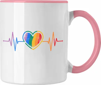 Produktbild von Trendation - LGBT Tasse Geschenk für Schwule Lesben Transgender Regenbogen Herzschlag Lustige Grafik (Rosa)