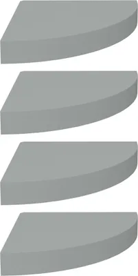 Four identical gray corner shelves are stacked vertically against a white background.